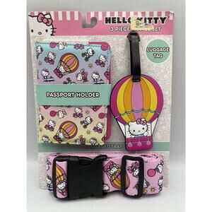 New! Hello Kitty 3 Pc. Travel Accessory Set Passport Holder Luggage Tag Strap